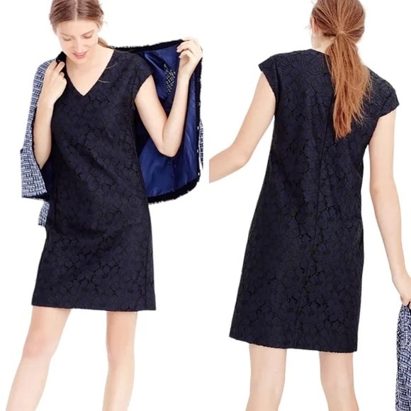 J. Crew Navy & Black Lace Overlay Shift Dress. Size 4. Worn Once. - Picture 1 of 11